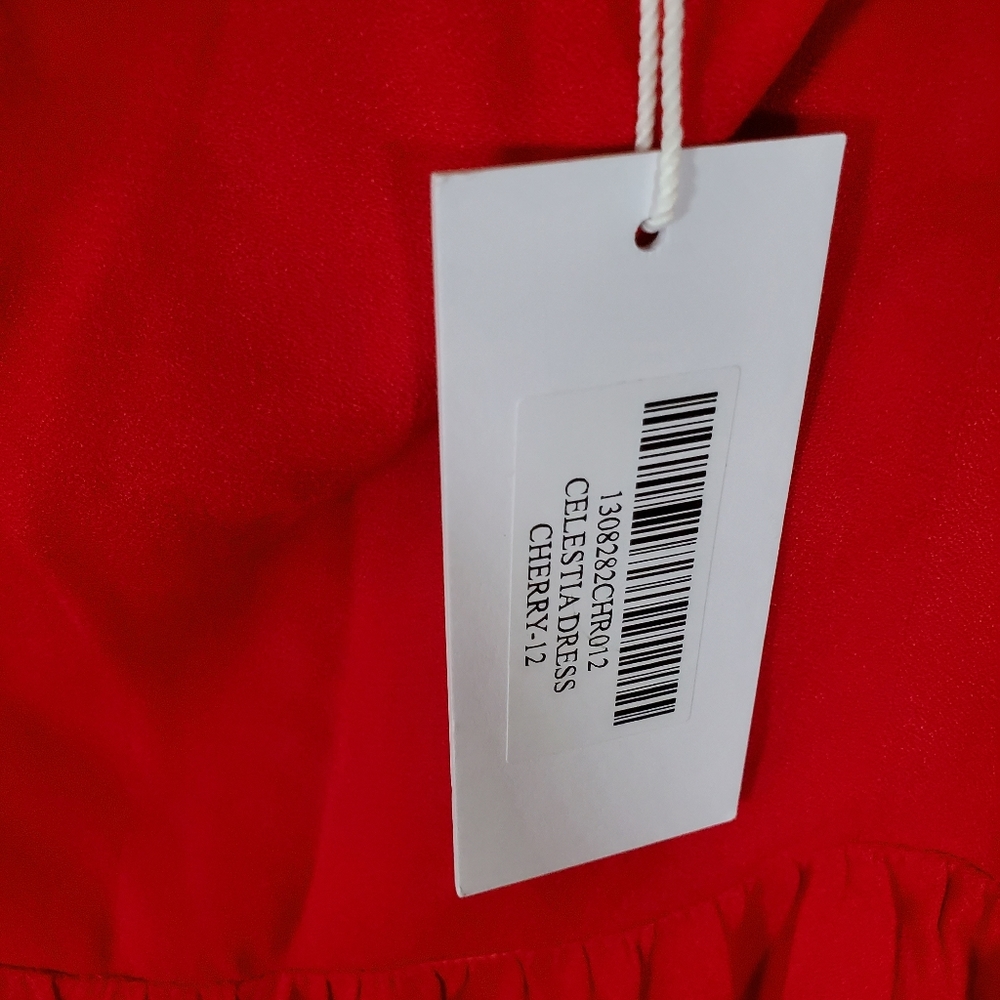 NWT Reformation Celestia dress cherry slim body fitting bodice midi 12 Red - Picture 5 of 7